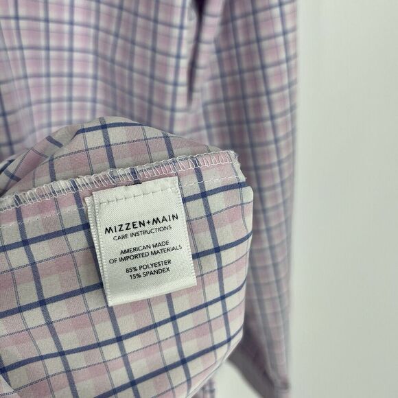 Mizzen + Main Dress Shirt Size XXL Men White Blue Button Up Performance Trim Fit - Picture 7 of 9